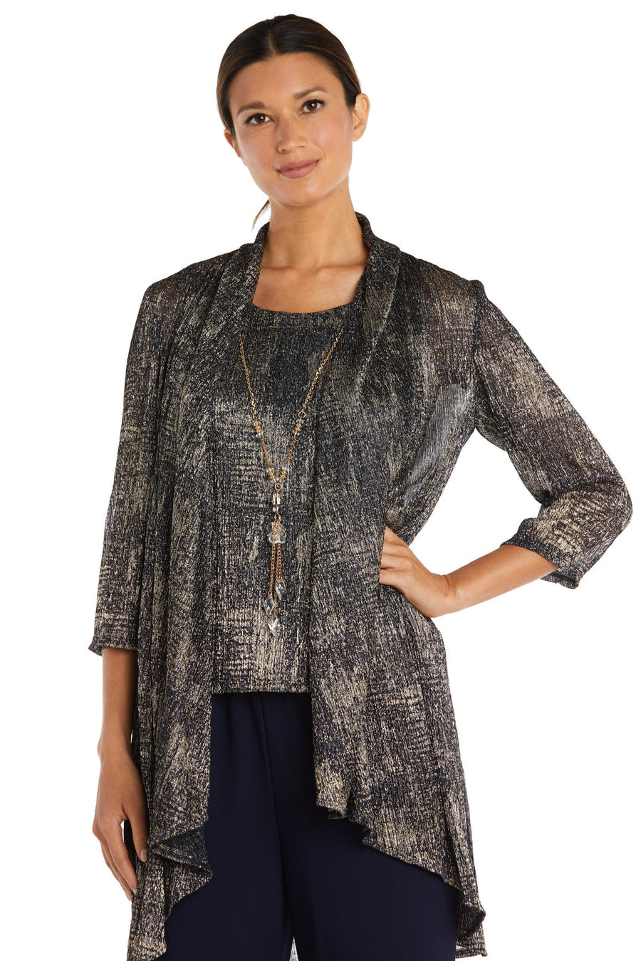 Pant Suit Long Formal Print Petite Pant Suit Navy/Gold