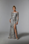 Mother of the Bride Dresses Long Sleeve Formal Evening Gown Silver
