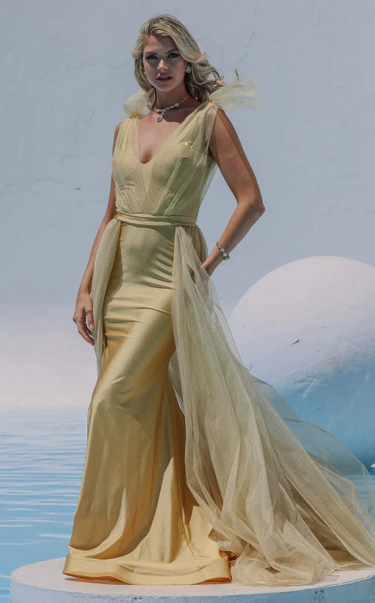 Prom Dresses Long Overskirt Prom Ruffle Formal Glitter Dress Gold