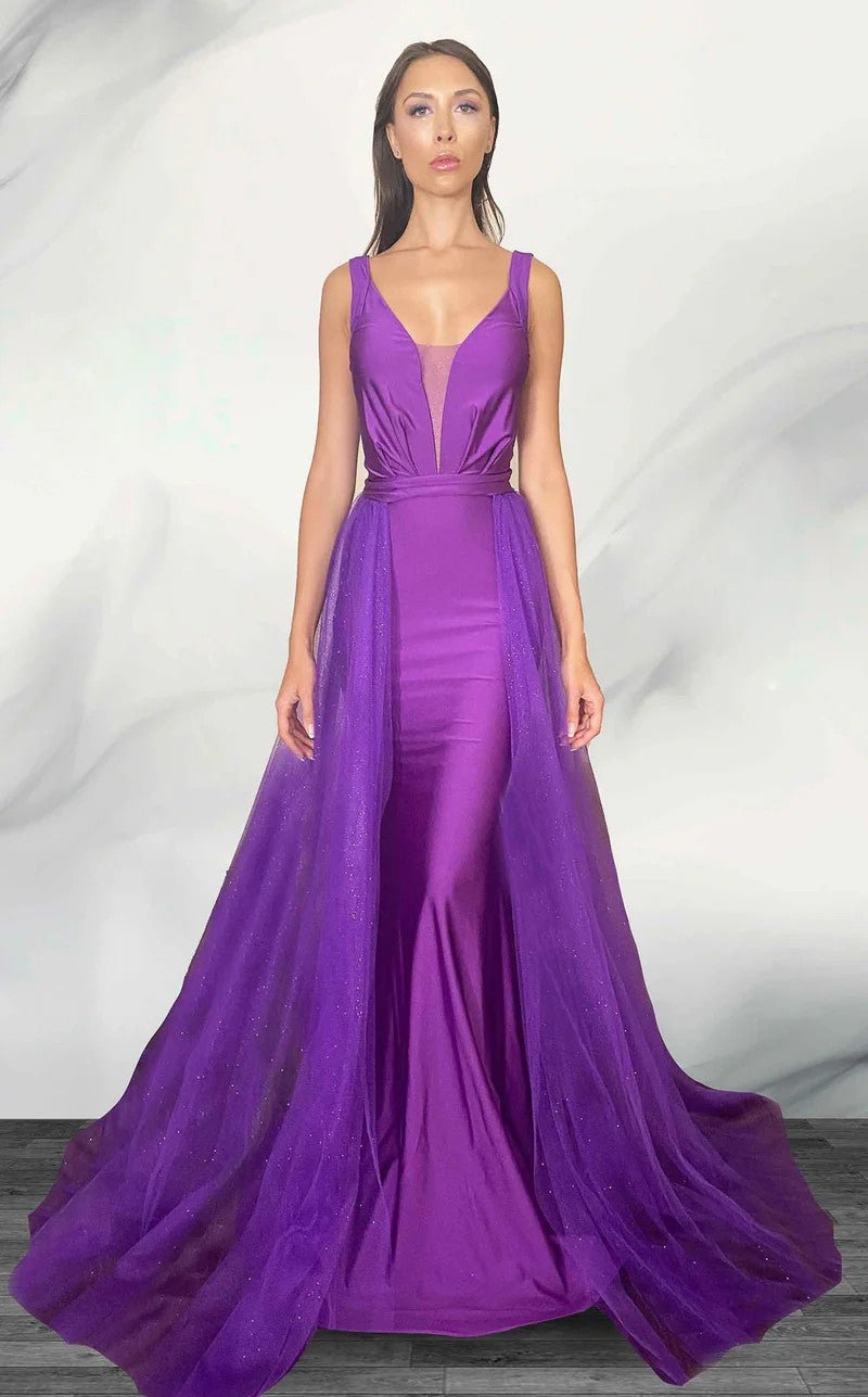 Prom Dresses Fitted Long Formal Glitter Overskirt Prom Dress Purple