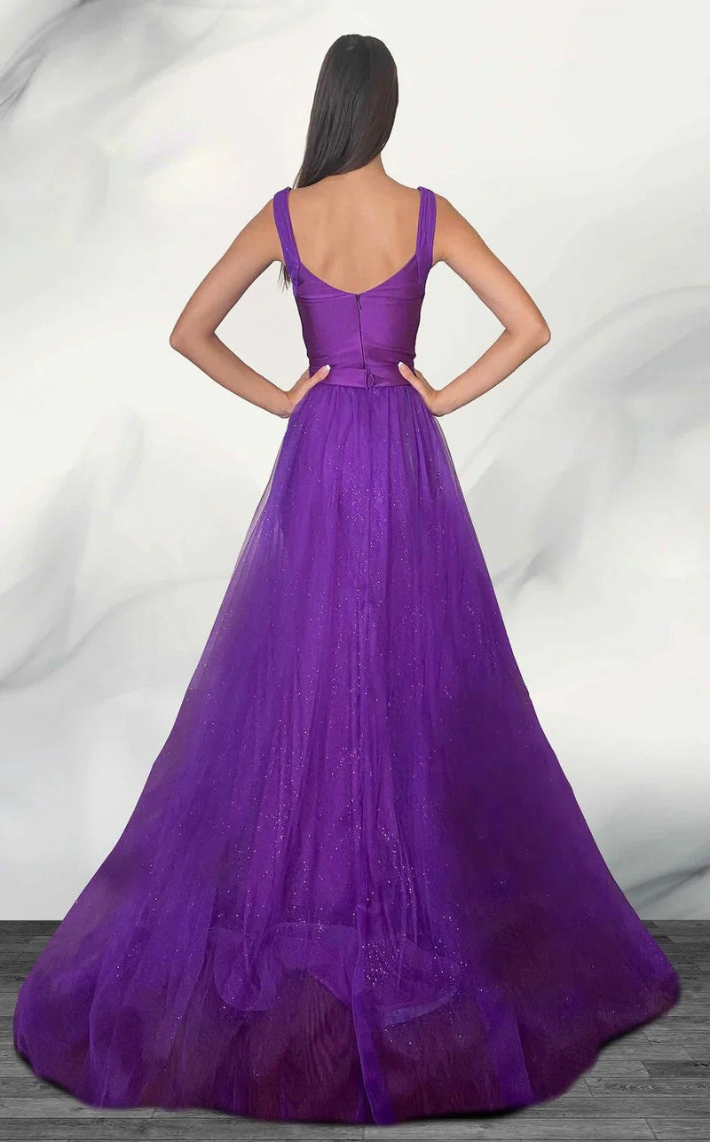 Prom Dresses Fitted Long Formal Glitter Overskirt Prom Dress Purple