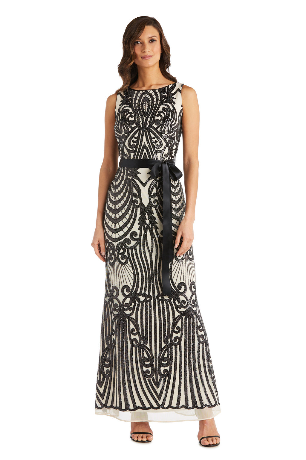 Formal Dresses Long Patterned Sequin Formal Evening Dress Champagne/Black