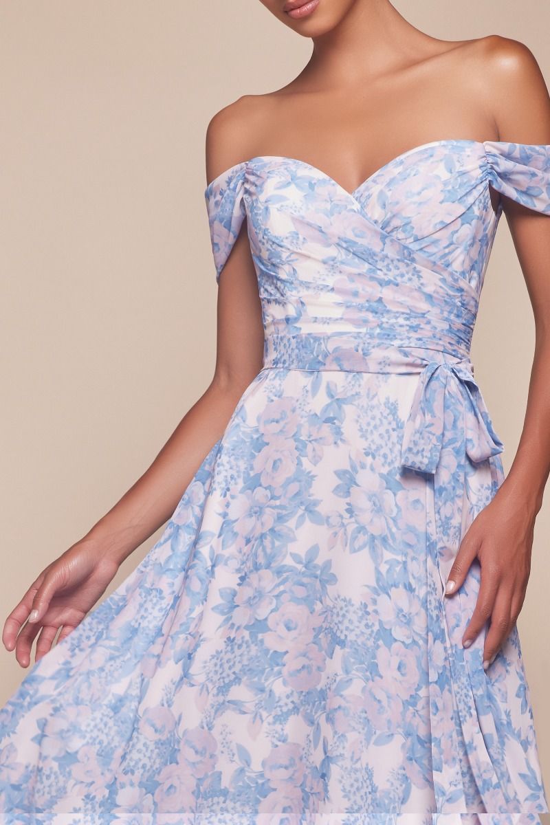 Prom Dresses Long A Line Floral Printed Formal Prom Dress Blue