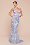 Prom Dresses Long Formal Prom Floral Print Dress Blue
