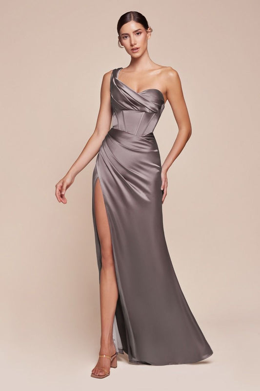 Prom Dresses Fitted Slit Long Formal Corset Prom Gown Taupe