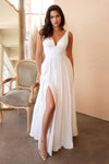 Wedding Dresses Long Simple A Line Slit Wedding Dress Off White
