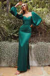 Plus Size Dresses Long Off Shoulder Satin Formal Gown Emerald