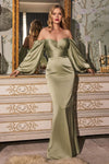 Plus Size Dresses Long Off Shoulder Satin Formal Gown Sage