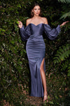 Plus Size Dresses Long Off Shoulder Satin Formal Gown Smoky Blue