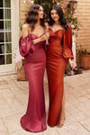 Plus Size Dresses Long Off Shoulder Satin Formal Gown Smoky Blue Sunset Rust