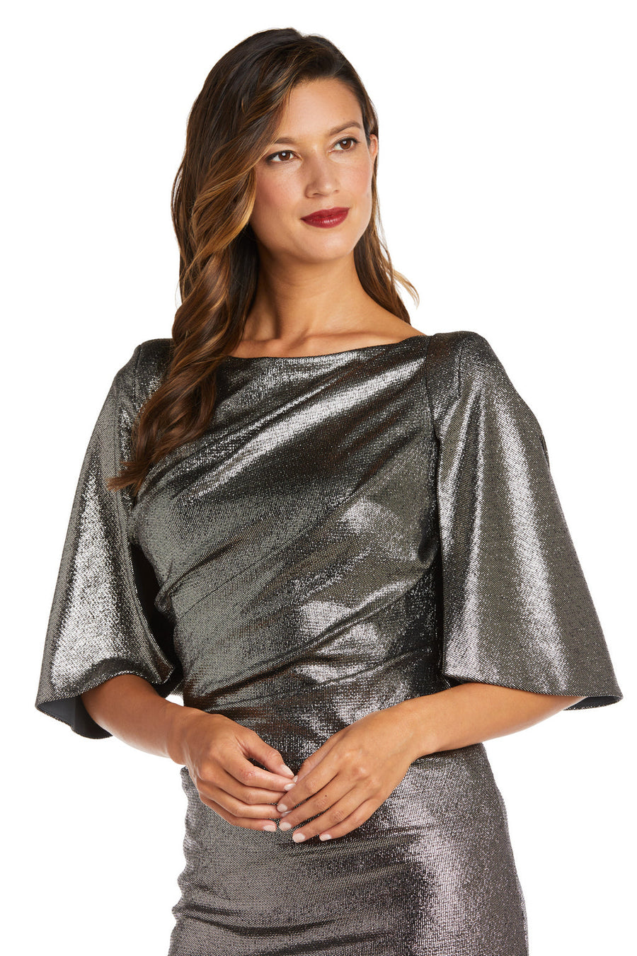 Cocktail Dresses Short Fitted Metallic Capelet Dress  Titanium