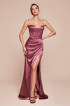 Prom Dresses Long Formal Fitted Slit Corset Prom Dress Mauve Rose