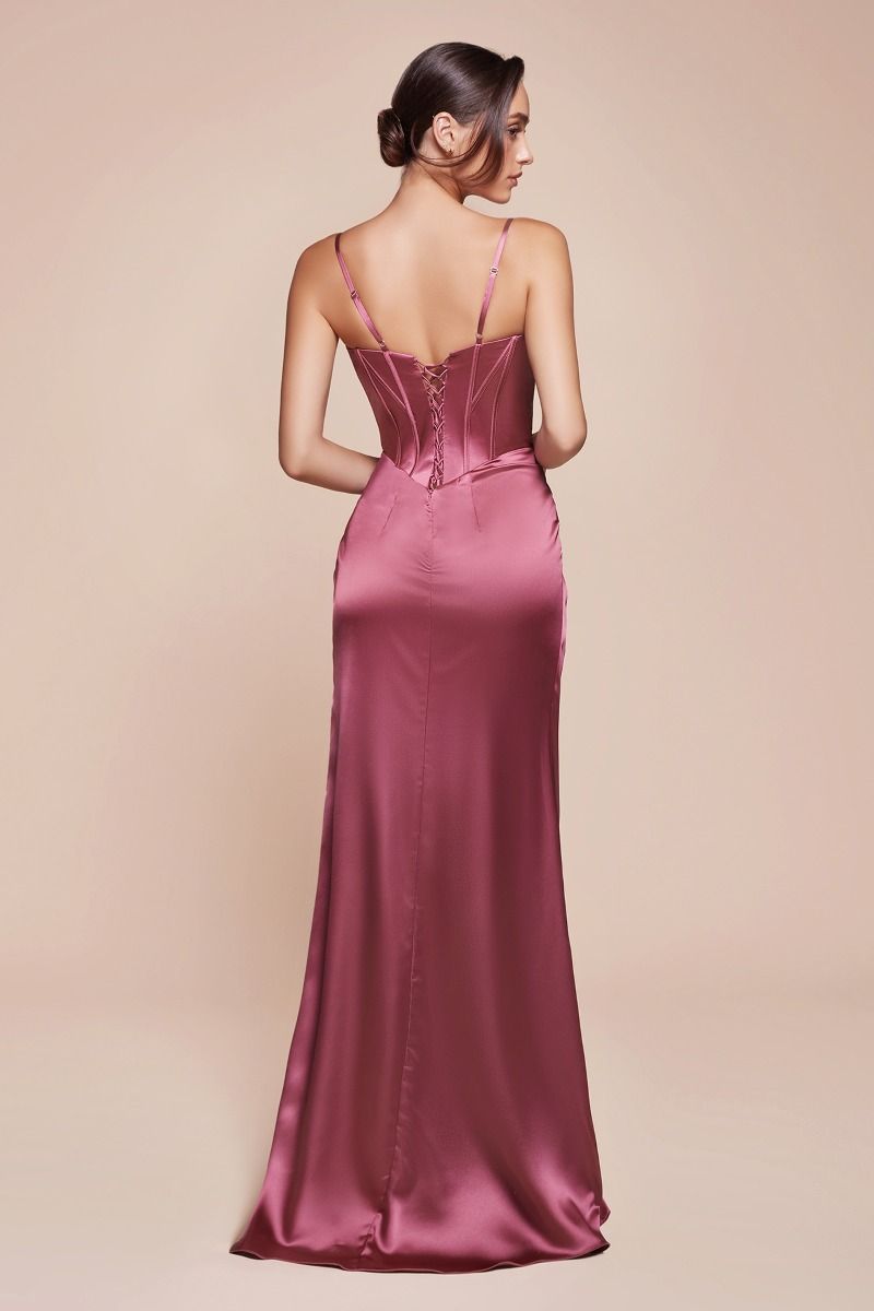 Prom Dresses Long Formal Fitted Slit Corset Prom Dress Mauve Rose