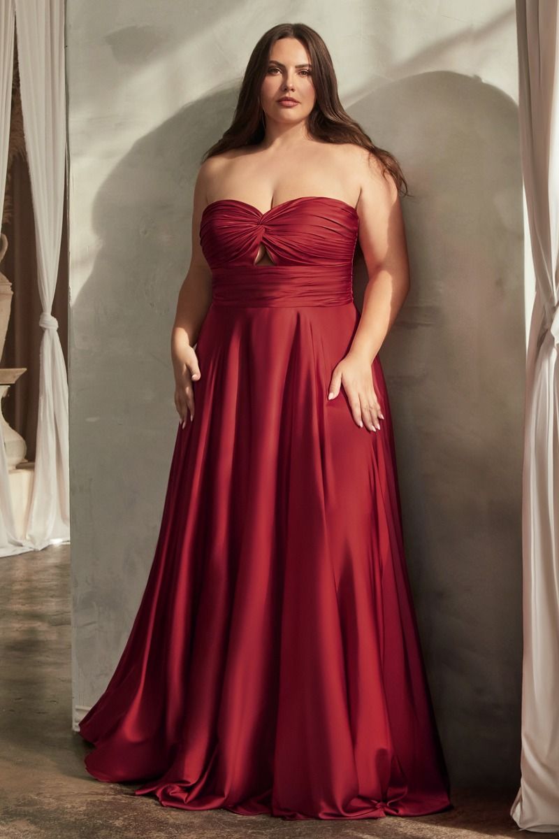 Plus Size Dresses Plus Size Long Formal Strapless Satin A Line Prom Dress Burgundy