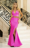 Prom Dresses Long Formal Fitted Two Piece Slit Prom Dress Fuchsia