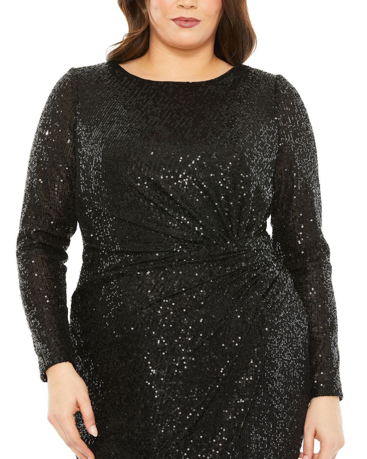 Cocktail Dresses Long Sleeve Sequins Gartered Waist Midi Dress Black