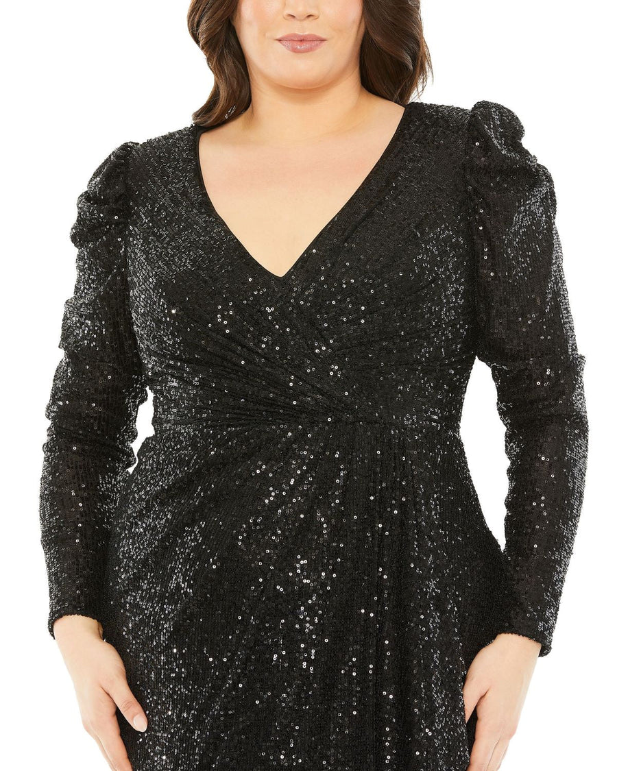 Cocktail Dresses Sequins Long Sleeve Midi Formal Dress Black