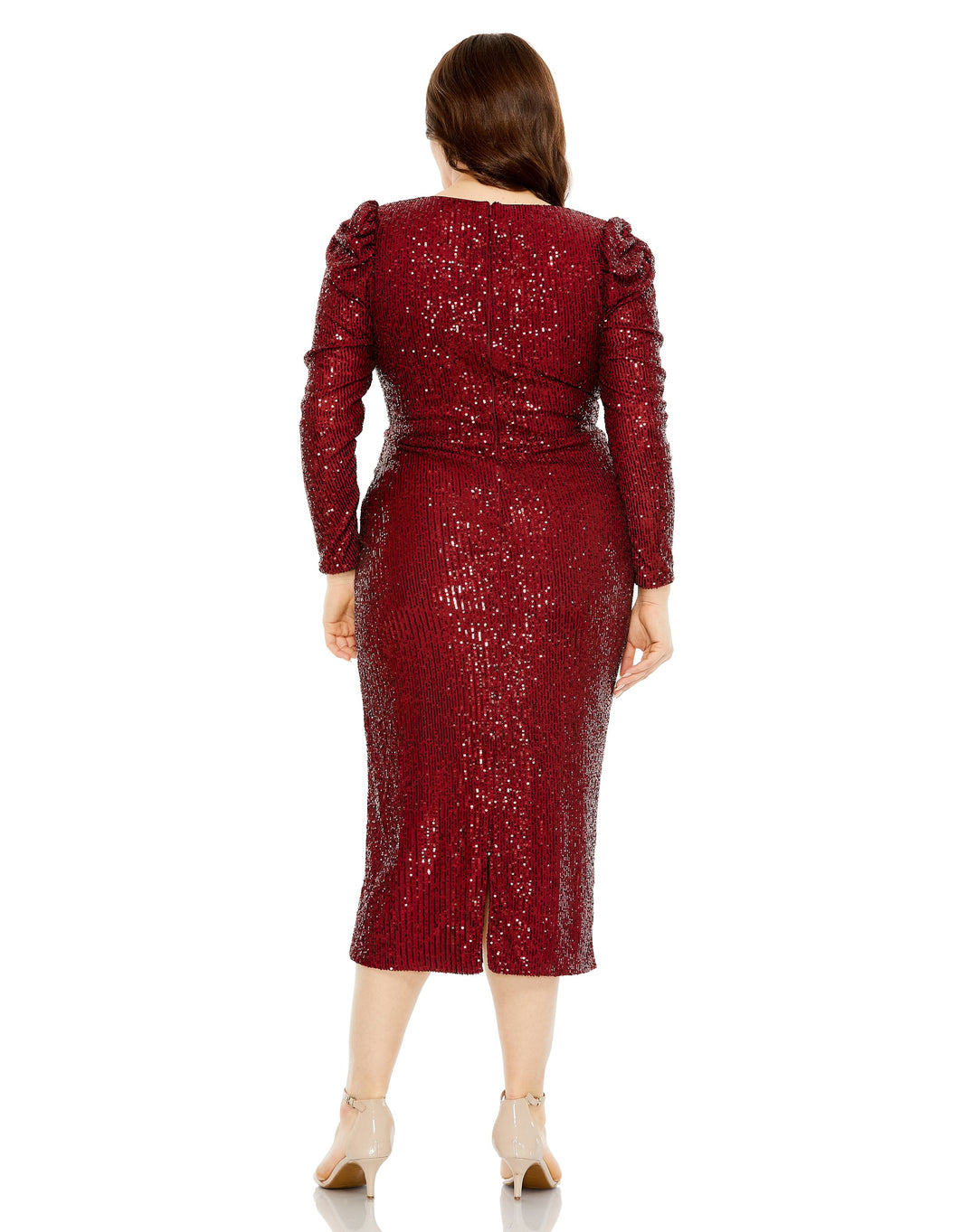 Cocktail Dresses Sequins Long Sleeve Midi Formal Dress Wine