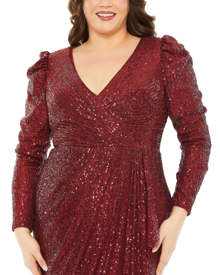 Cocktail Dresses Sequins Long Sleeve Midi Formal Dress Wine