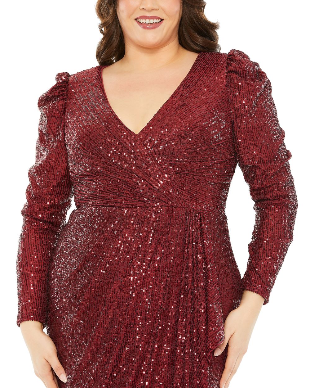 Cocktail Dresses Sequins Long Sleeve Midi Formal Dress Wine