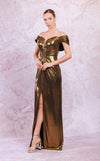 Prom Dresses Long Prom Slit Metallic Formal Evening Dress Gold
