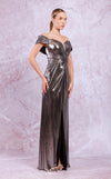 Prom Dresses Long Prom Slit Metallic Formal Evening Dress Silver