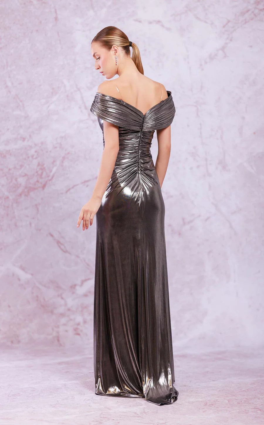Prom Dresses Long Prom Slit Metallic Formal Evening Dress Silver