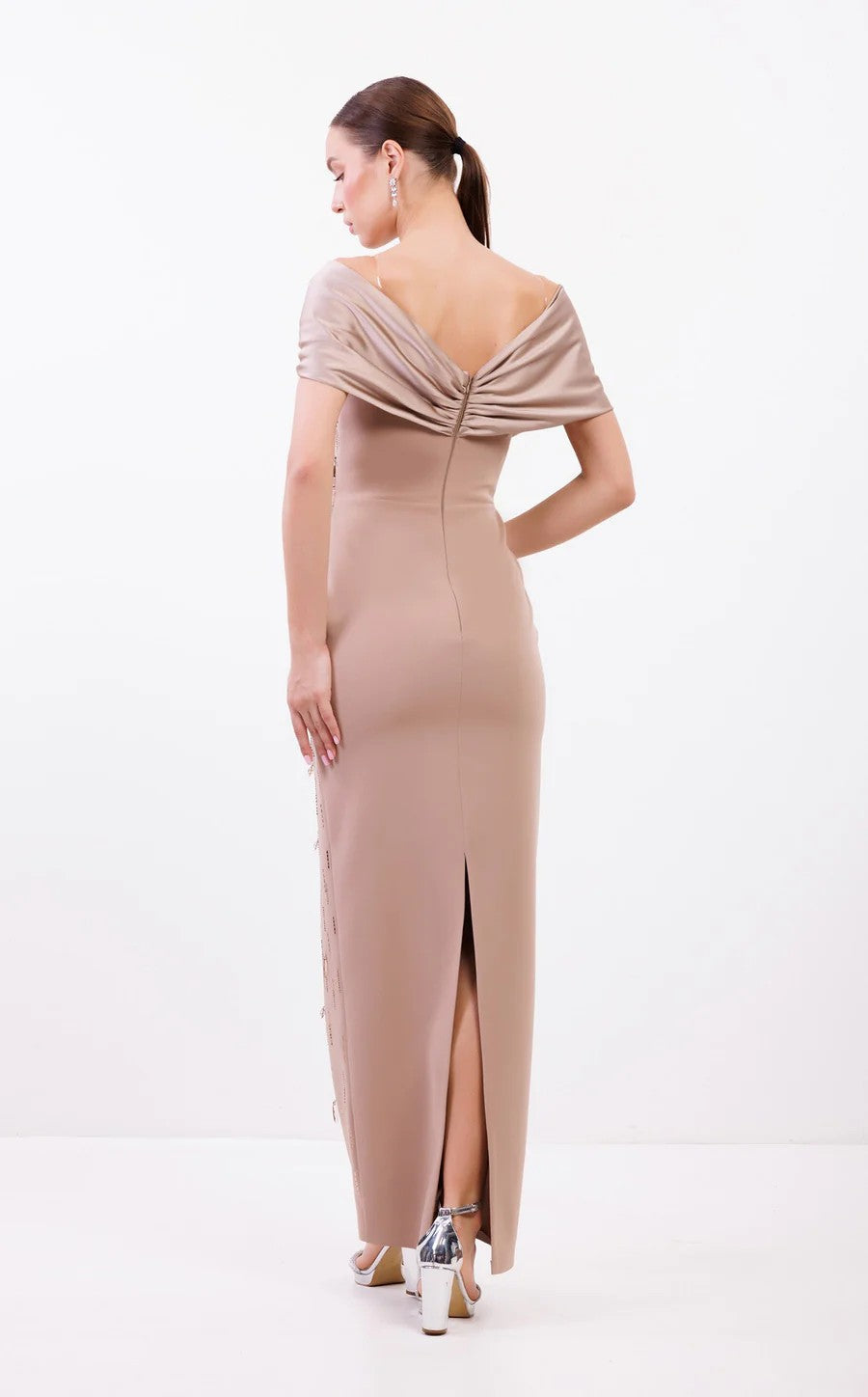 Prom Dresses Long Beaded Formal Fitted Prom Dress Beige