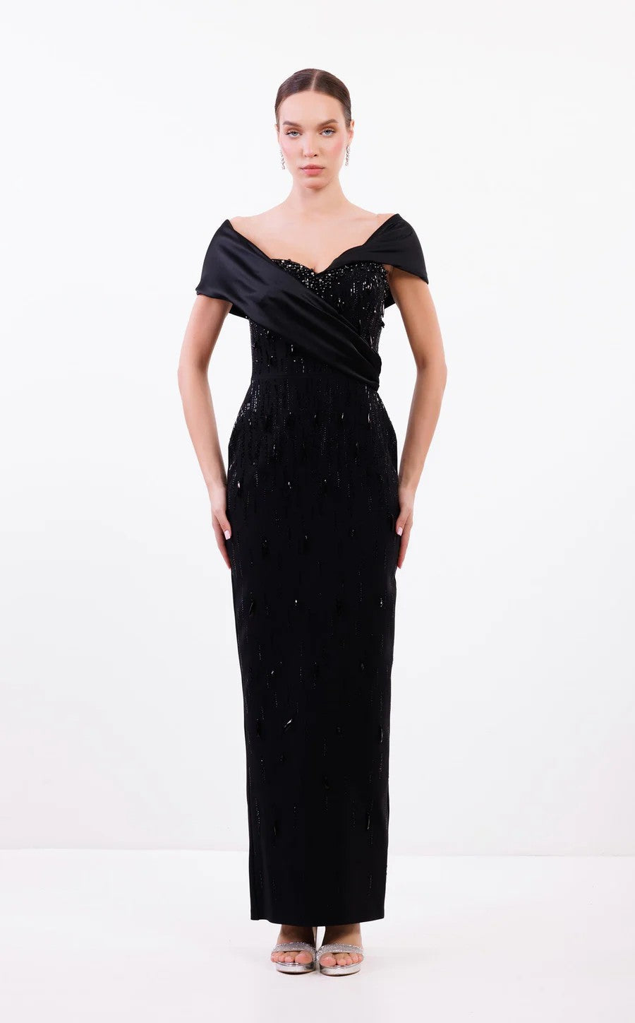 Prom Dresses Long Beaded Formal Fitted Prom Dress  Black