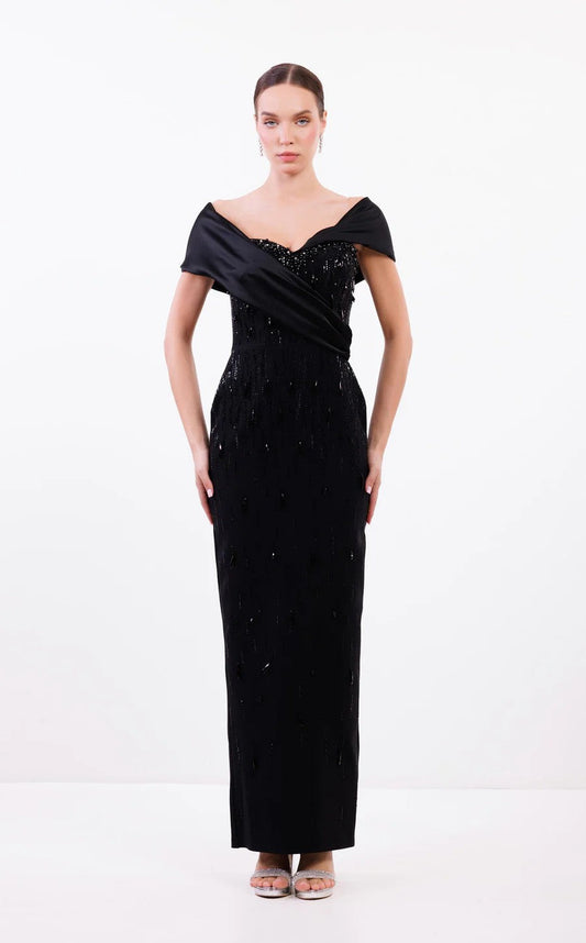 Prom Dresses Long Beaded Formal Fitted Prom Dress  Black