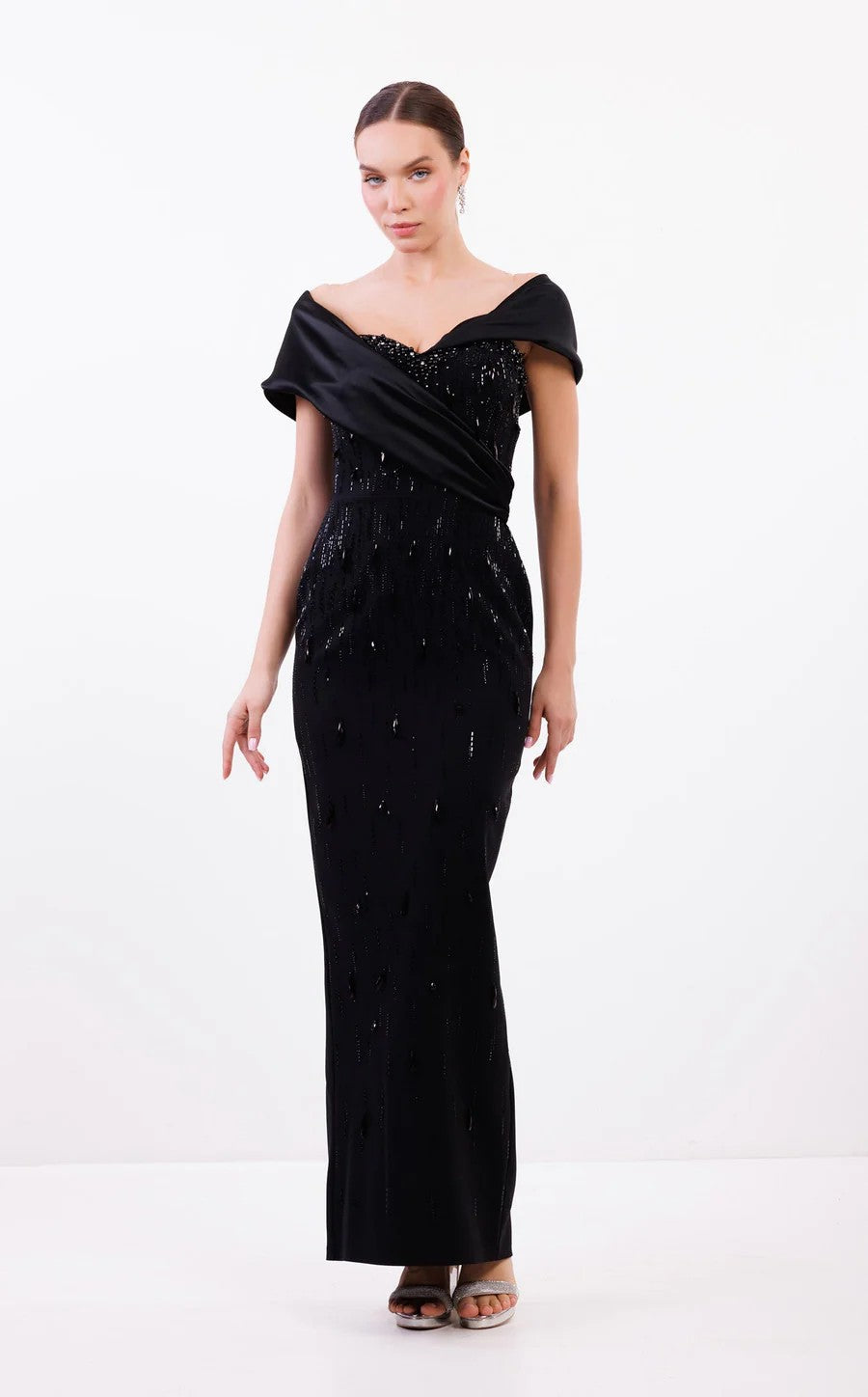 Prom Dresses Long Beaded Formal Fitted Prom Dress  Black
