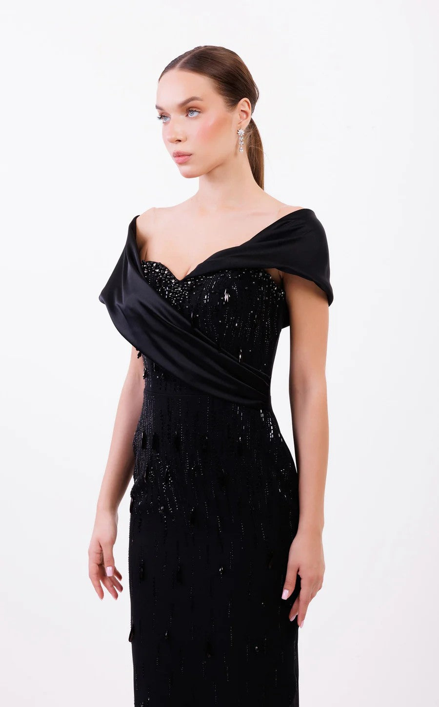 Prom Dresses Long Beaded Formal Fitted Prom Dress  Black