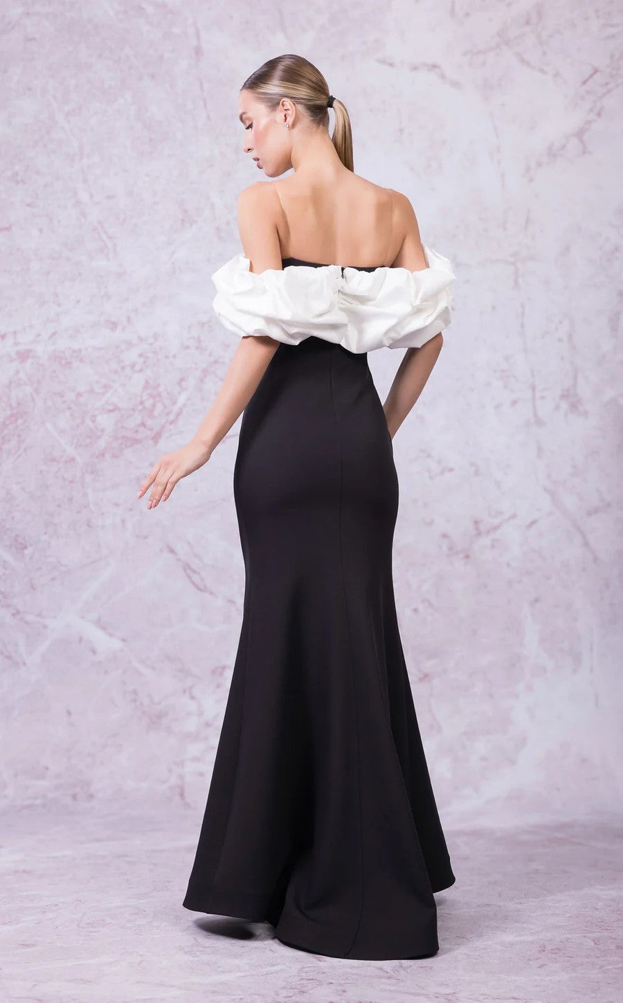 Prom Dresses Fitted Slit Long Formal Prom Mermaid Dress Black/White