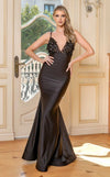 Prom Dresses Beaded Long Formal Floral 3D Applique Prom Dress Black
