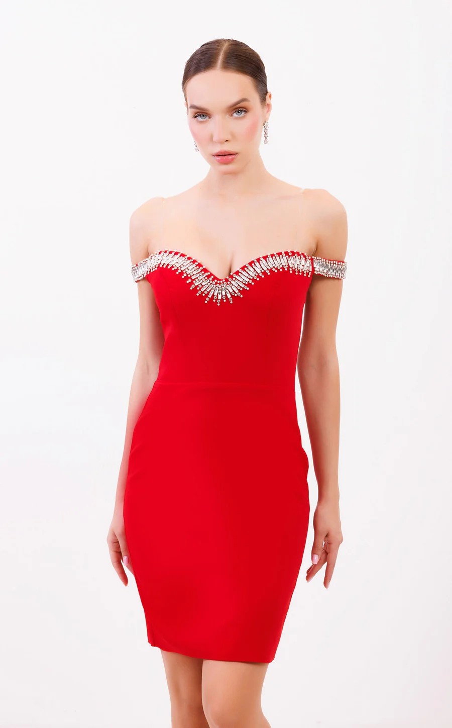 Cocktail Dresses Fitted Short Beaded Coktail Dress Red