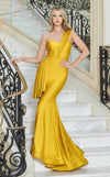 Prom Dresses Pleated Long Formal Fitted Prom Dress Mustard