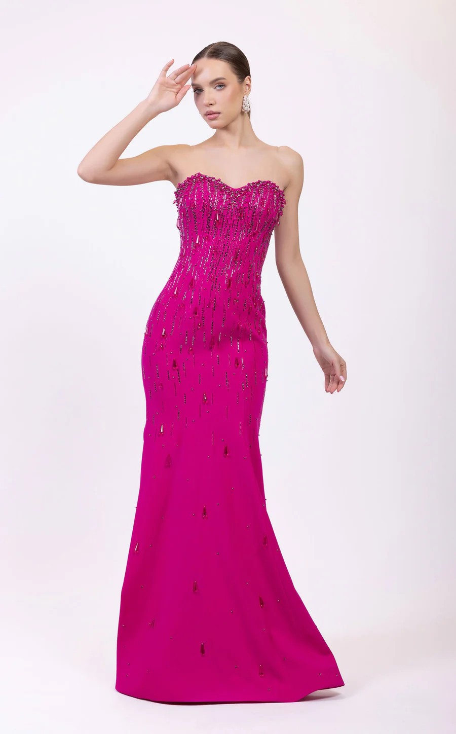 Prom Dresses Long Formal Beaded Evening Prom Dress Fuchsia