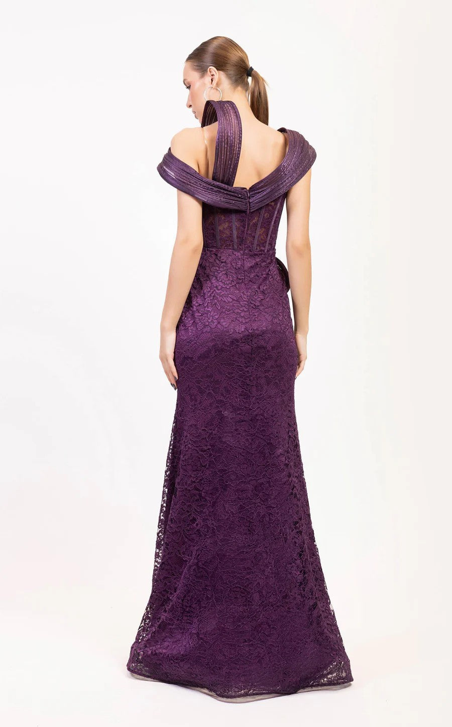 Prom Dresses Beaded Corset Long Formal Lace Prom Dress Purple