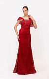 Prom Dresses Beaded Corset Long Formal Lace Prom Dress Red