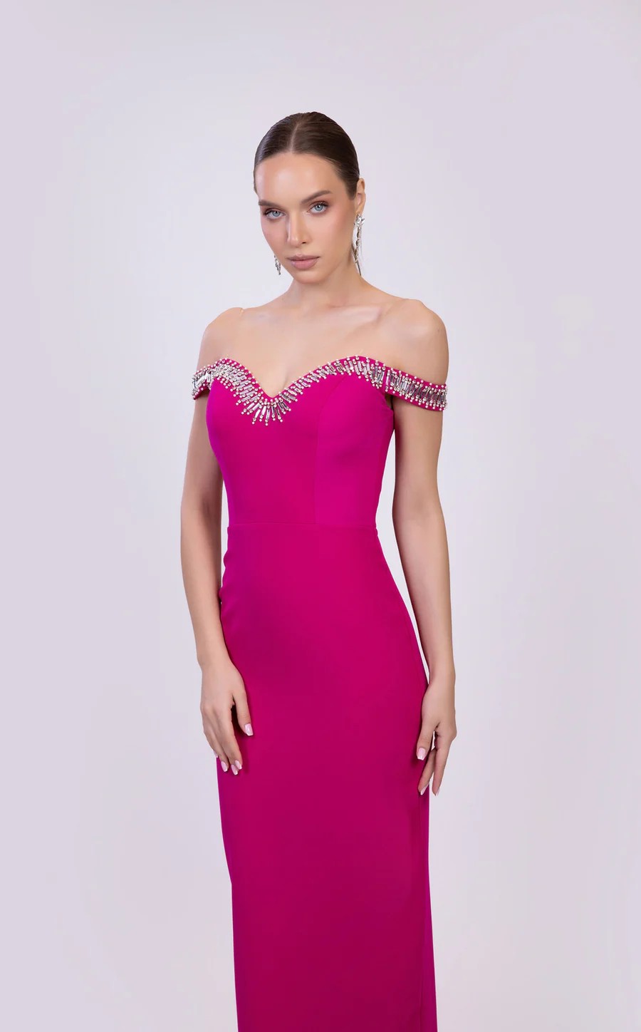 Prom DressesLong Evening Formal Beaded Prom Dress Fuchsia