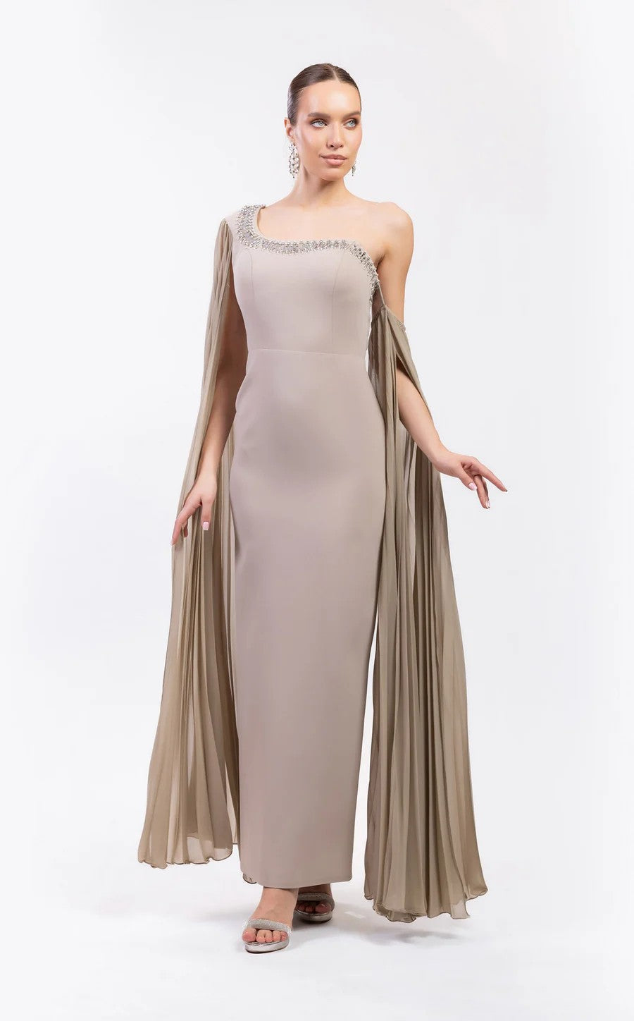 Prom Dresses Long Formal Fitted Cape Evening Prom Dress Beige