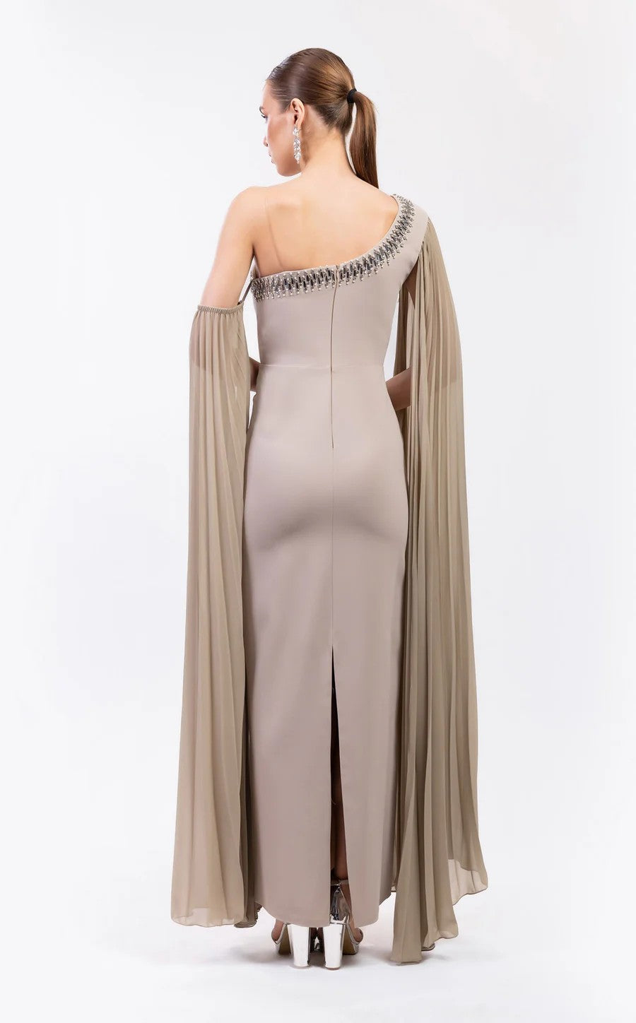 Prom Dresses Long Formal Fitted Cape Evening Prom Dress Beige