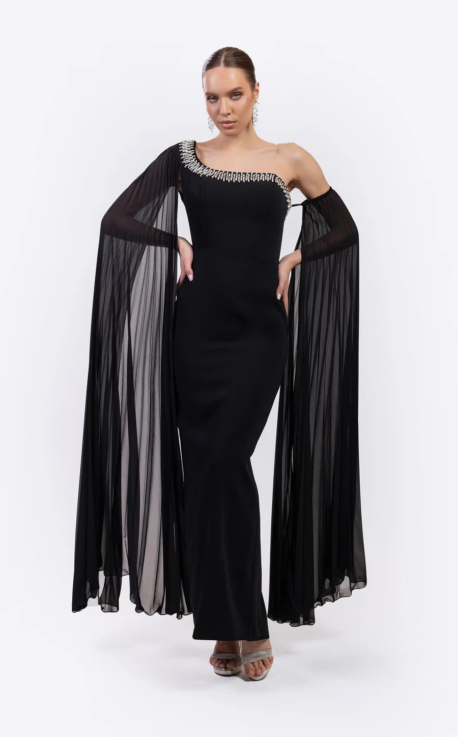 Prom Dresses Long Formal Fitted Cape Evening Prom Dress Black