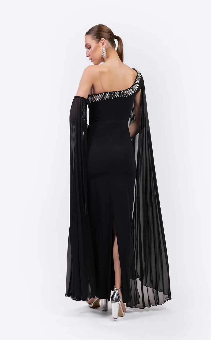 Prom Dresses Long Formal Fitted Cape Evening Prom Dress Black