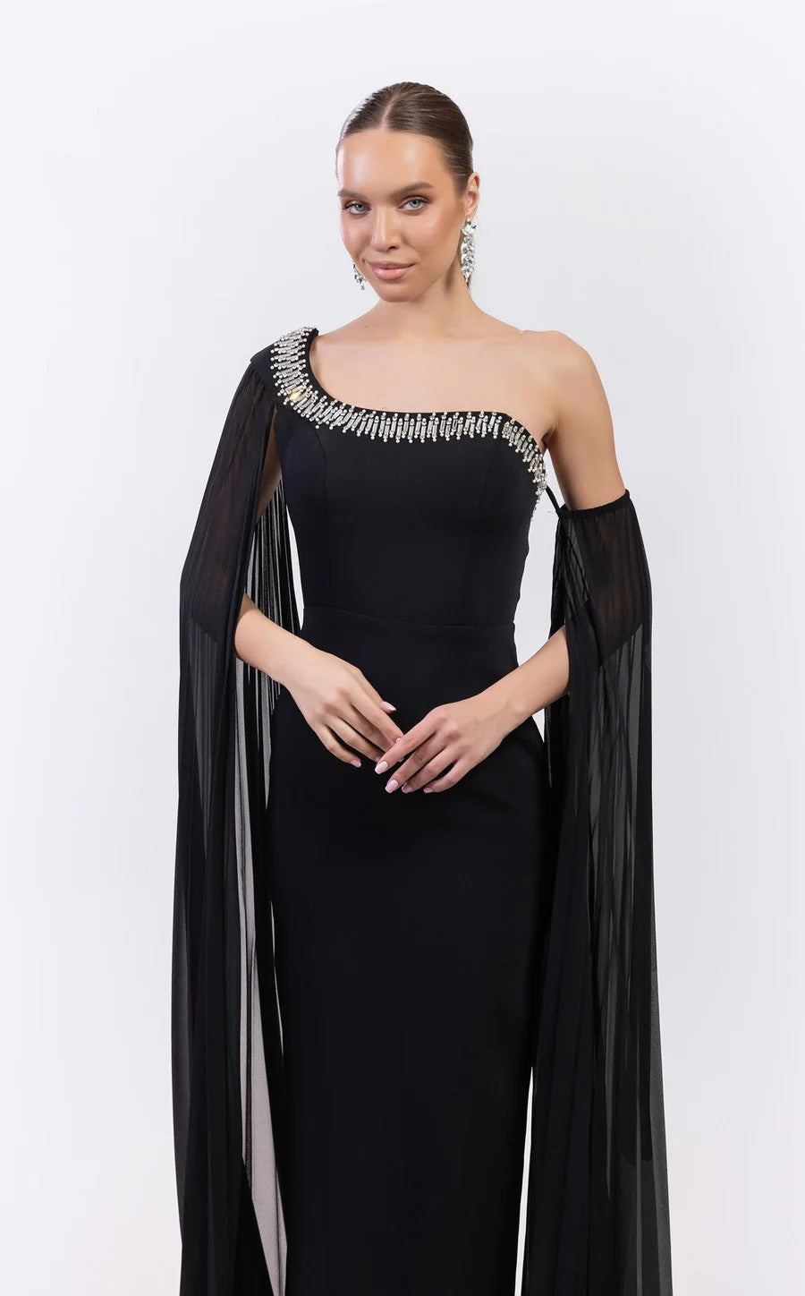 Prom Dresses Long Formal Fitted Cape Evening Prom Dress Black