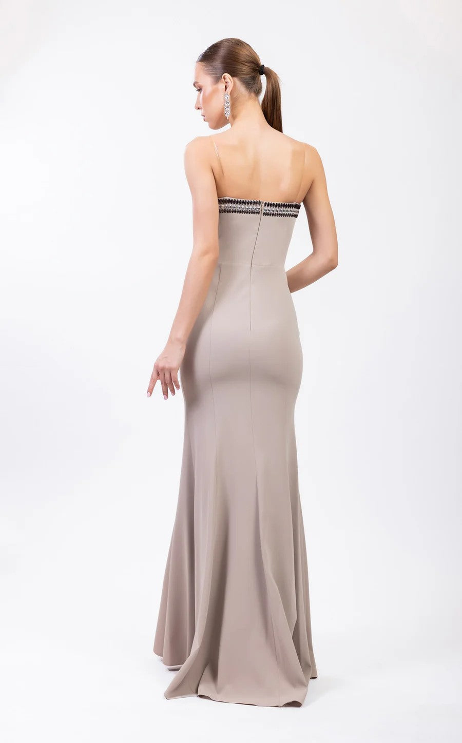 Prom Dresses Long Fitted Formal Beaded Prom Dress Beige