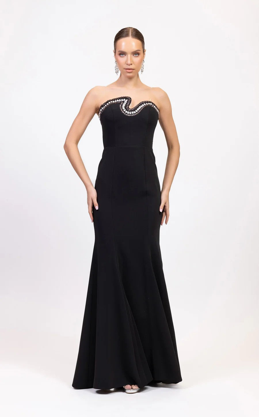 Prom Dresses Long Fitted Formal Beaded Prom Dress Black