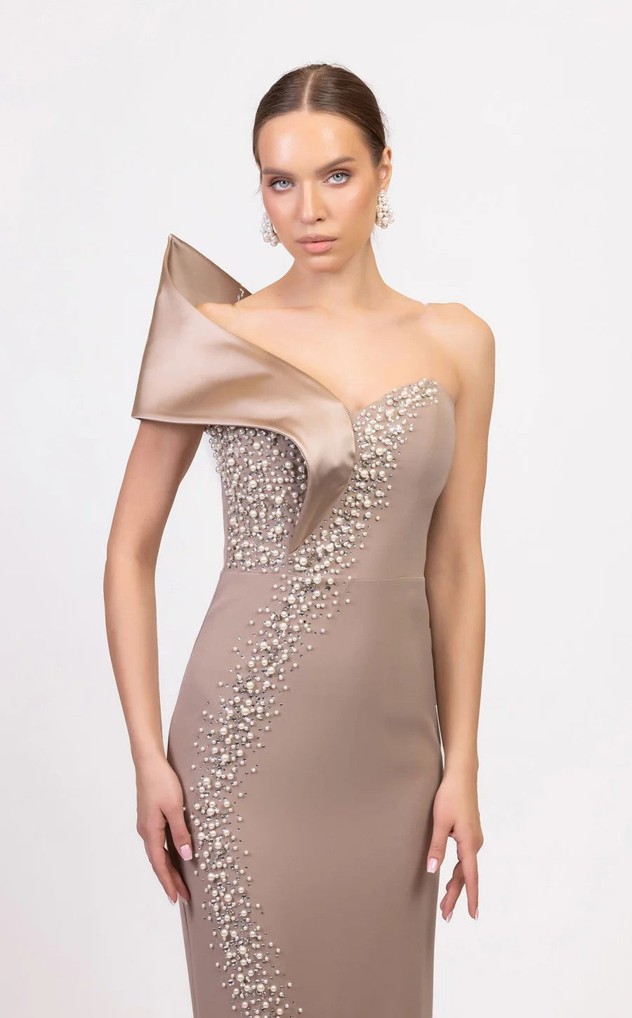 Prom Dresses Fitted Long Formal Beaded Prom Dress Beige