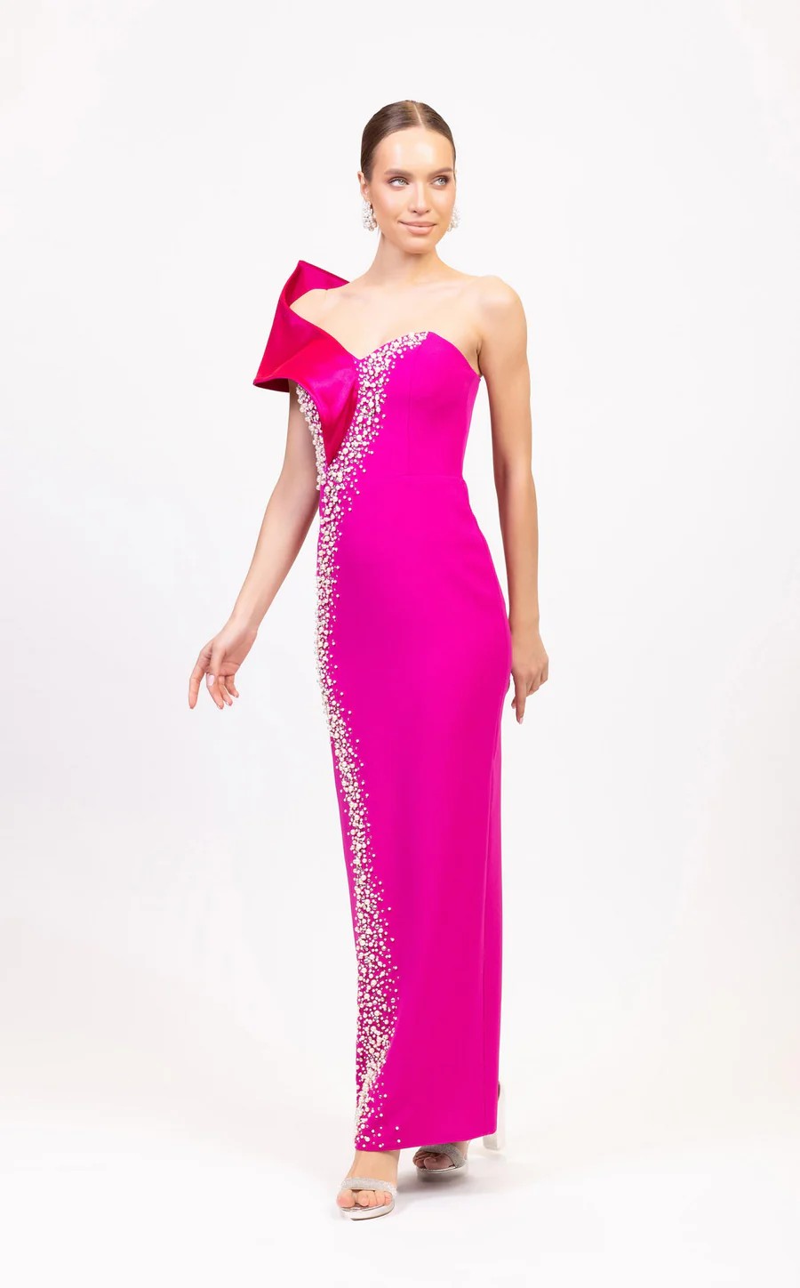 Prom Dresses Fitted Long Formal Beaded Prom Dress Fuchsia