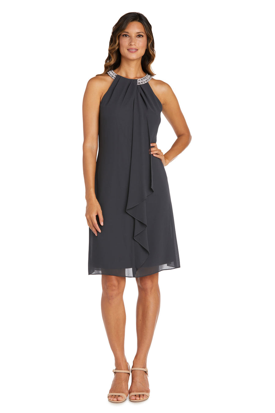 Cocktail Dresses Short Cocktail Scarf Halter Dress Gunmetal